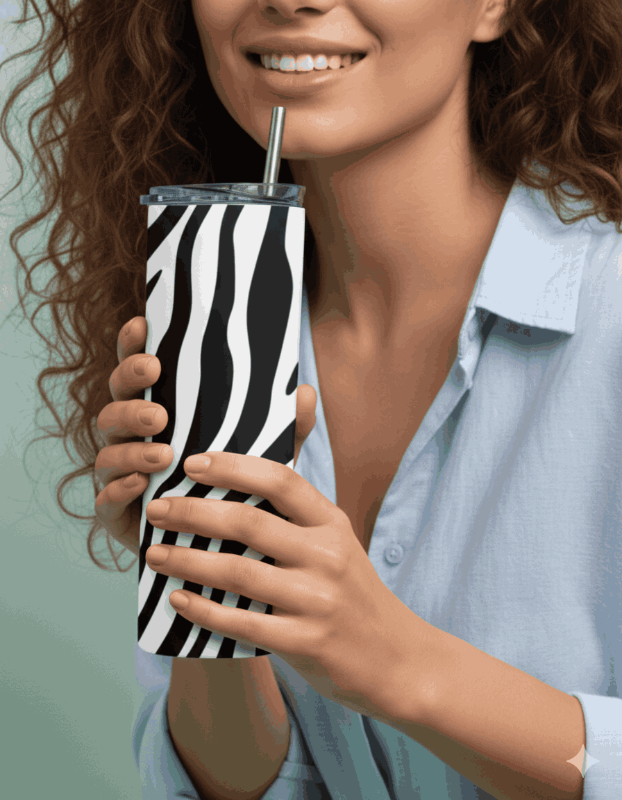 Zebra Print Insulated Stainless Steel Tumbler with Straw - 750ml