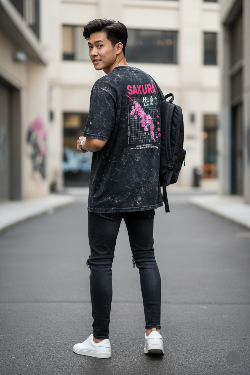 Acid Wash T-Shirt – “Sakura” Unisex Japanese Graphic Streetwear Tee