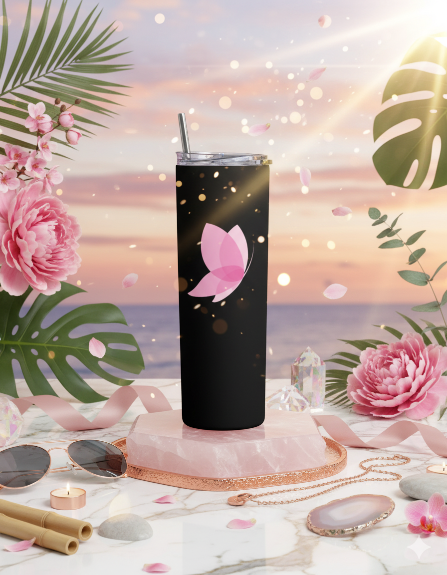 Pink Heart Insulated Stainless Steel Tumbler with Straw - 750ml
