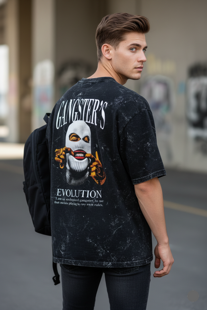 Acid Wash T-Shirt – “Gangster” Graphic Vintage Streetwear Tee for Men