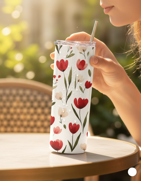 Floral Meadow Insulated Stainless Steel Tumbler with Straw - 750ml