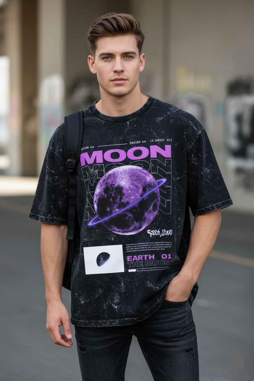 "Lunar Acid Wash T-Shirt – Moon Vibes, Vintage Feels"-Deluxe Edition